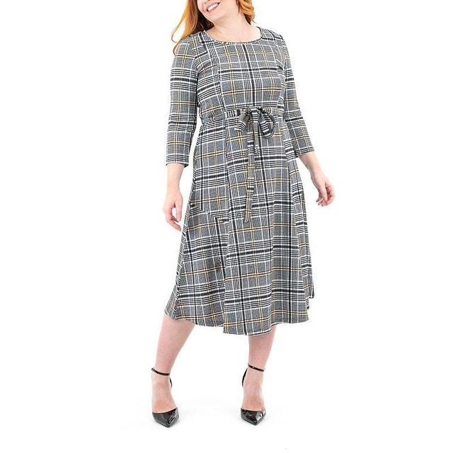 Womens Nina Leonard Sylvia Print Midi Dress Navy Yellow Plaid Product Image