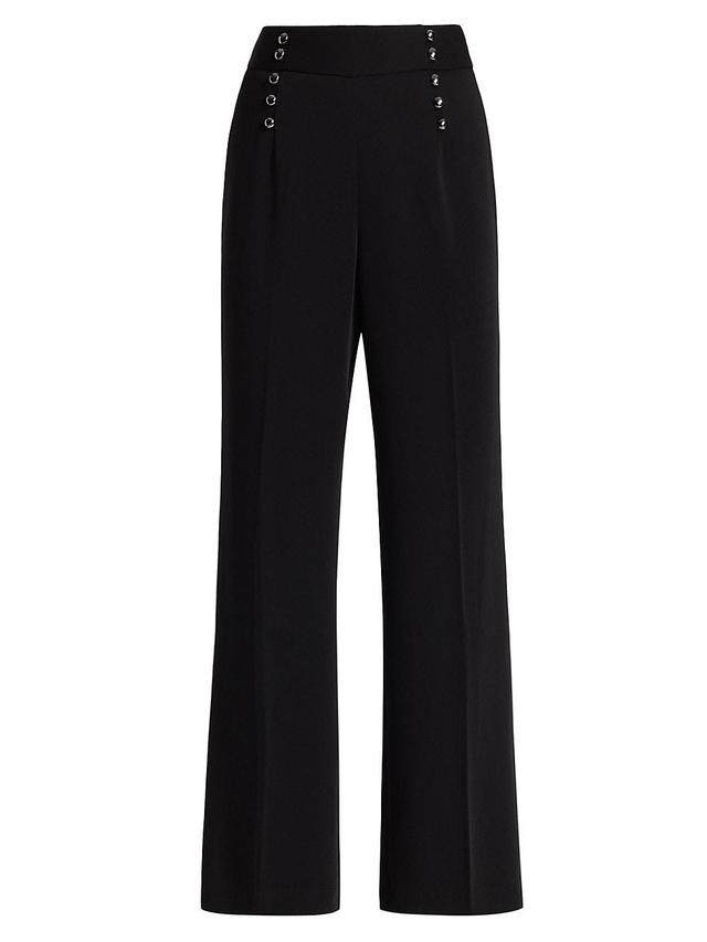 Womens Button-Embellished Crepe Straight-Leg Trousers Product Image