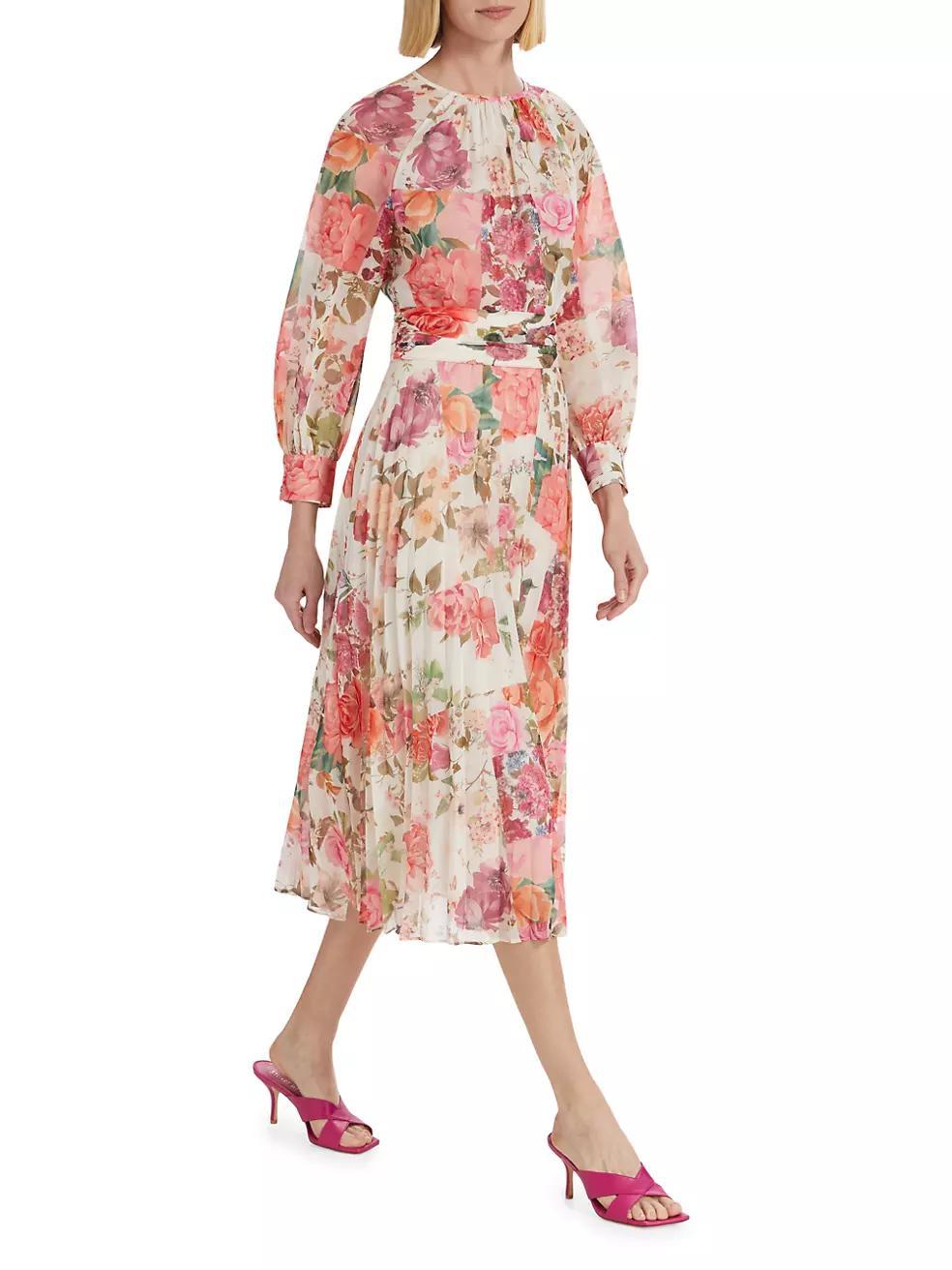 Floral Pleated Chiffon Midi-Dress Product Image