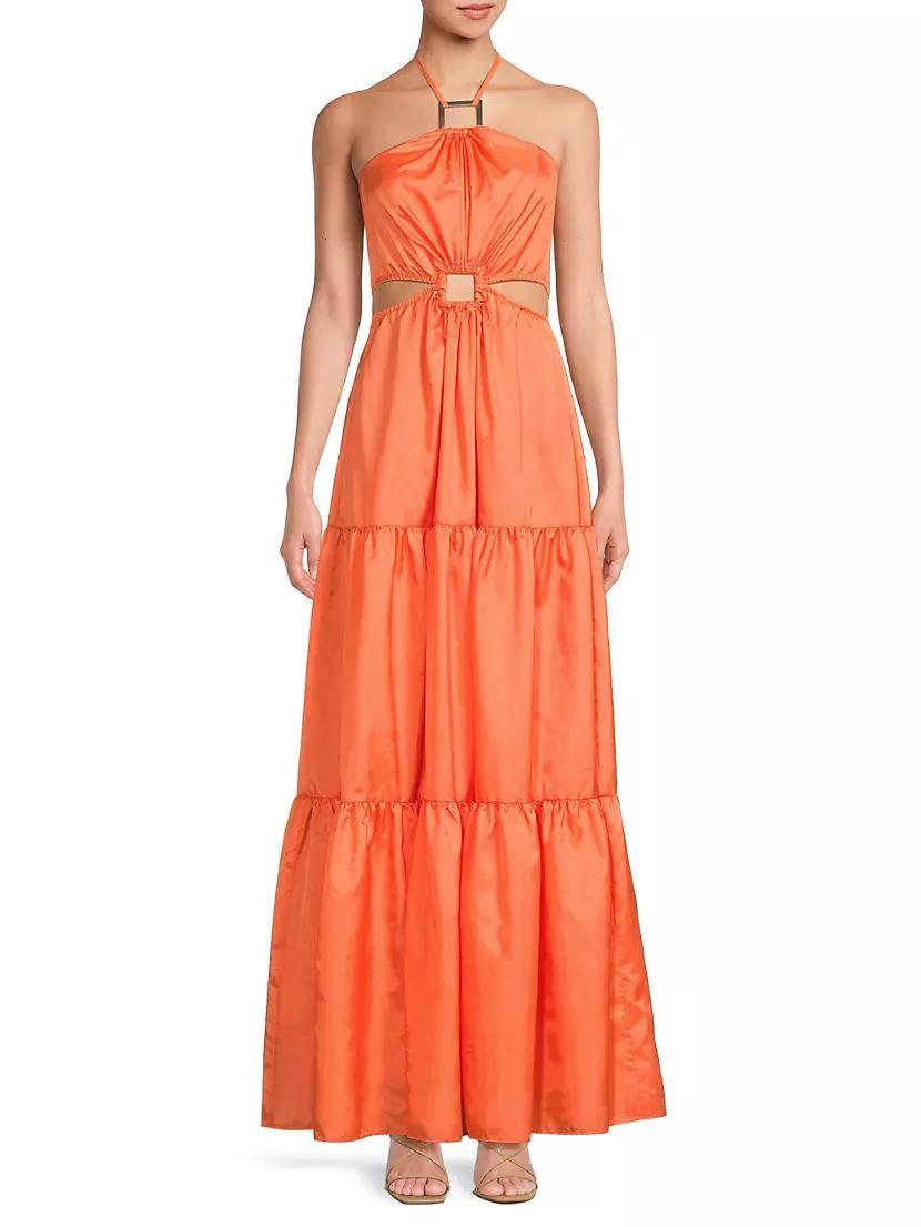 Taffeta Cut-Out Tiered Halter Gown Product Image