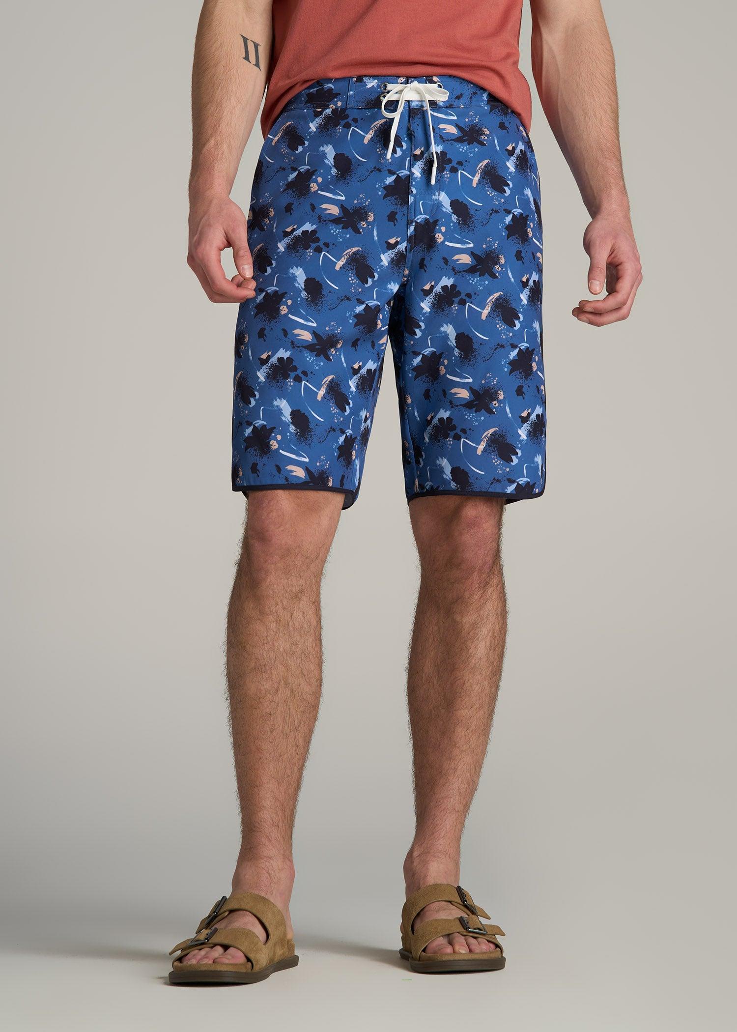 Hi-Tide Scallop Board Shorts for Tall Men in Blue Brushstroke Male Product Image