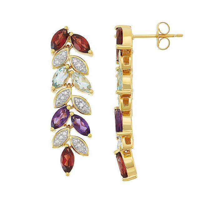 18k Gold Over Silver Gemstone Leaf Linear Drop Earrings, Womens, Gold Tone Product Image