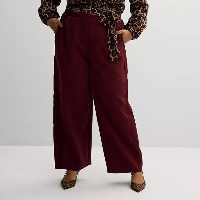 Plus Size INTEMPO Wide-Leg Mixed Media Pants, Womens Product Image