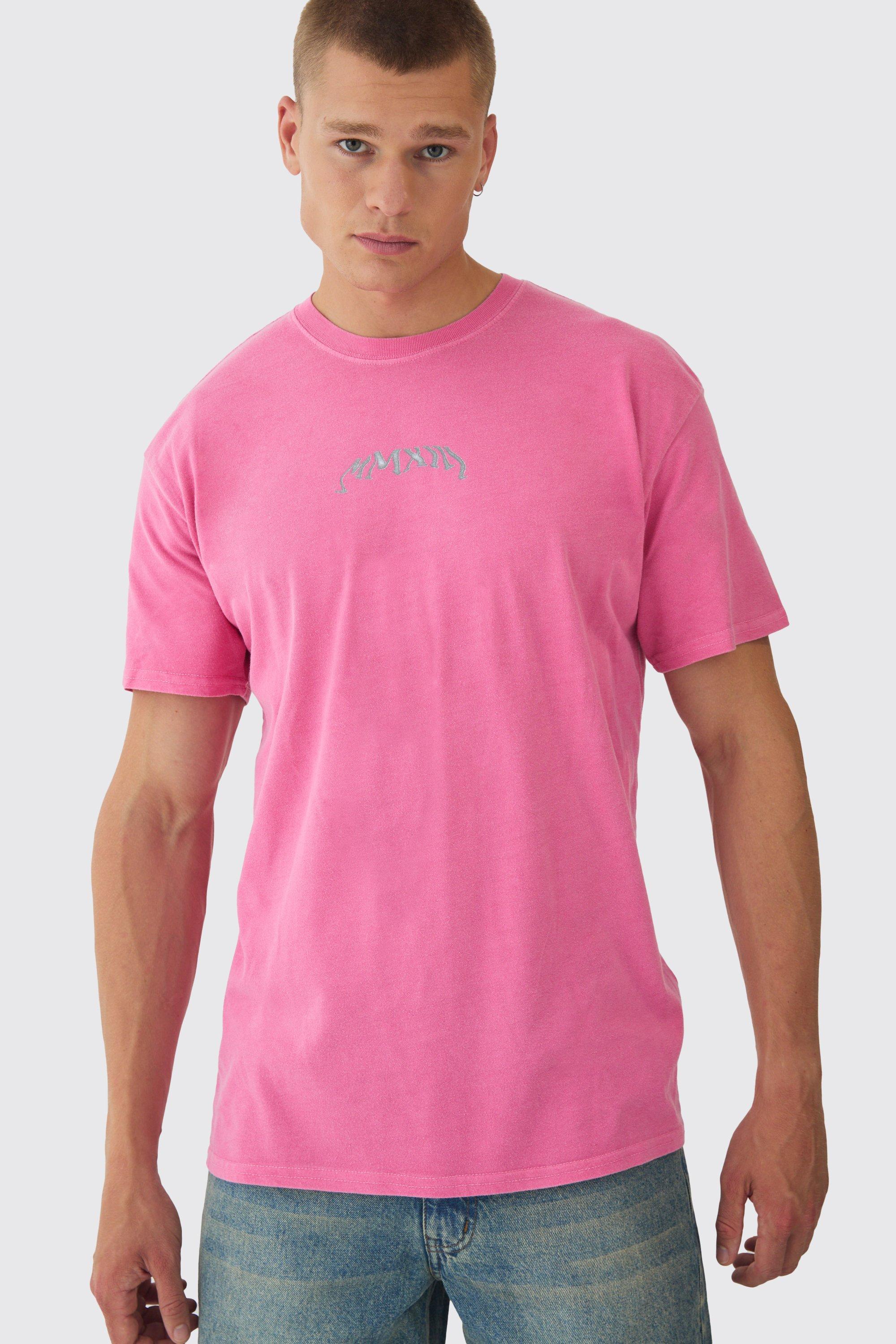 Mens Pink Oversized Washed Branded T-Shirt, Pink Product Image