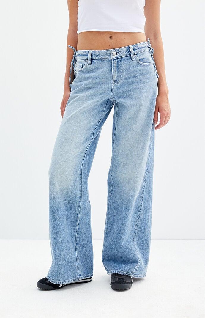 Womens Casey Tie Side Low Rise Baggy Jeans - Product Image