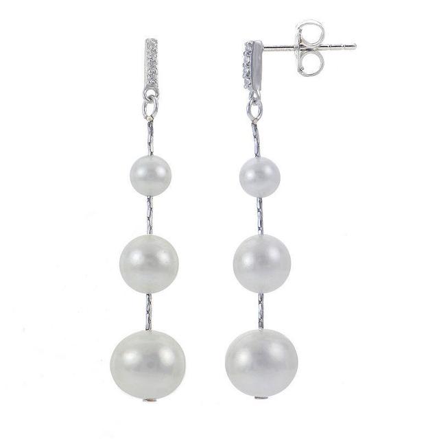 PearLustre by Imperial Sterling Silver Freshwater Cultured Pearl & White Topaz Graduated Drop Earrings, Womens Product Image