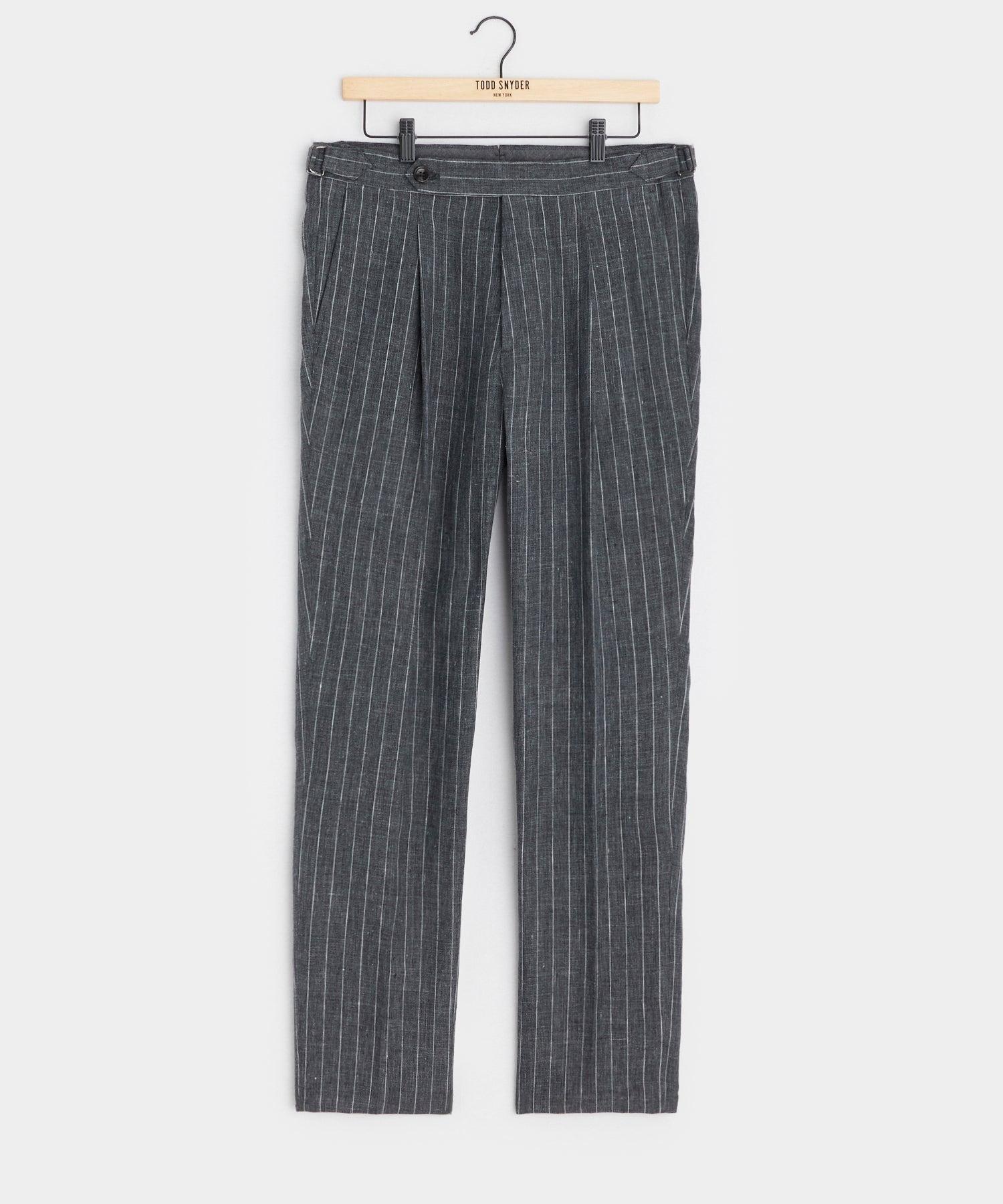 Italian Linen Side Tab Trouser in Charcoal Pinstripe Product Image