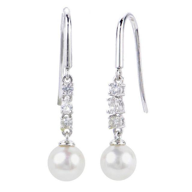 PearLustre by Imperial Sterling Silver Freshwater Cultured Pearl & Lab-Created White Sapphire Drop Earrings, Womens Product Image