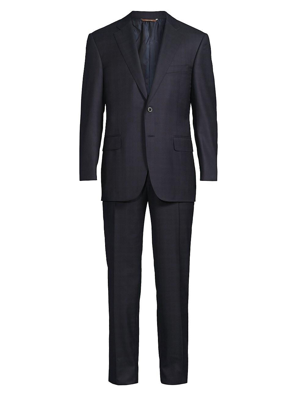 Mens Plaid Wool Trim-Fit Suit Product Image