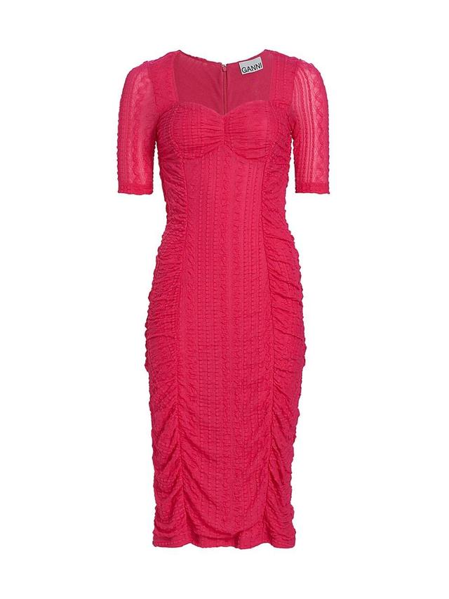 Womens Ruched Stretch Lace Midi-Dress Product Image