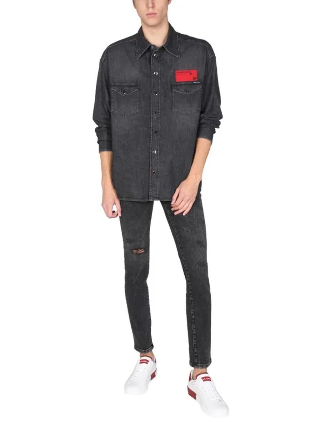 Patch Denim Shirt In Black Product Image