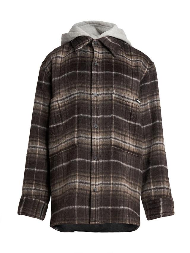 Mens Plaid Hooded Flannel Shirt Product Image