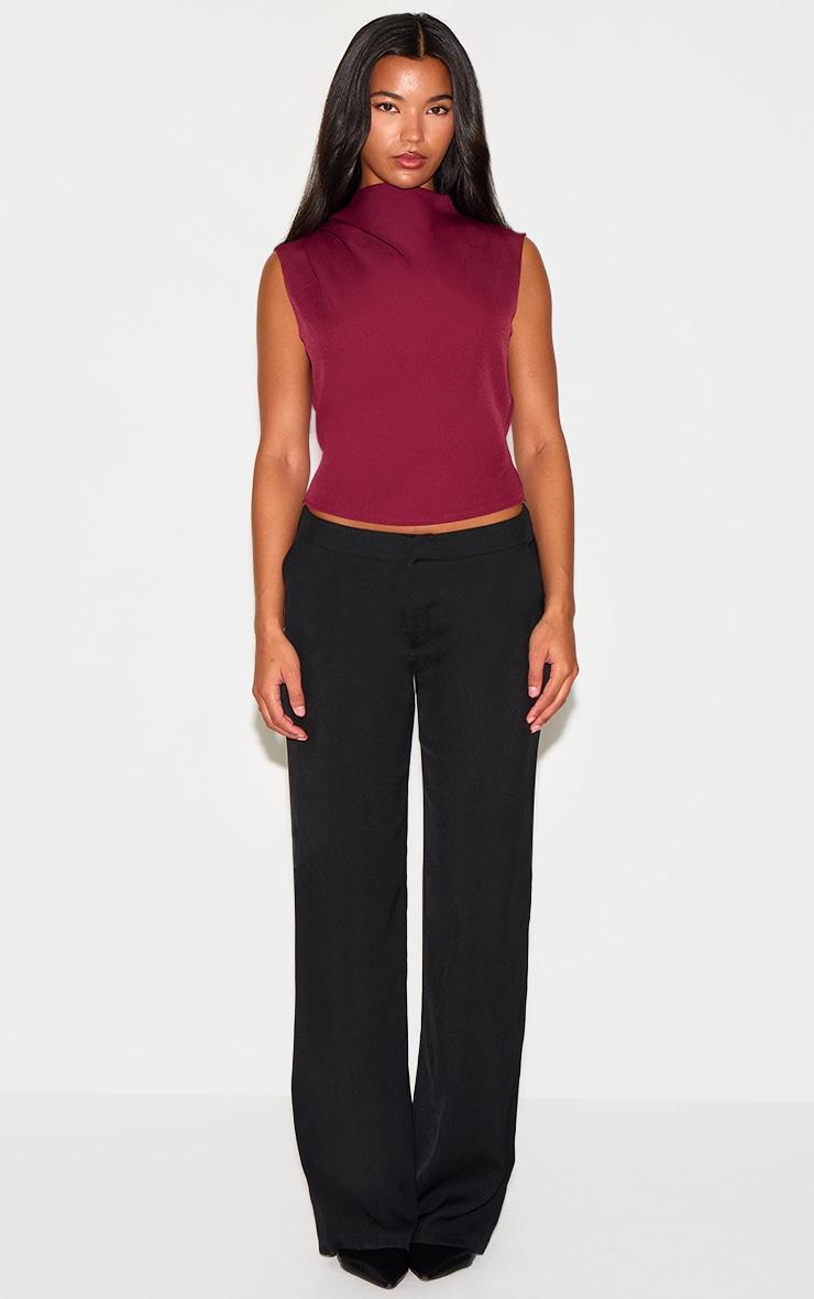 Plum Woven Ruched High Neck Top Product Image