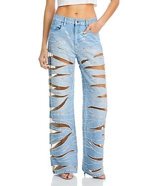 Retrofete Renzo High Rise Embellished Mesh Panel Wide Leg Jeans in Bondi Product Image