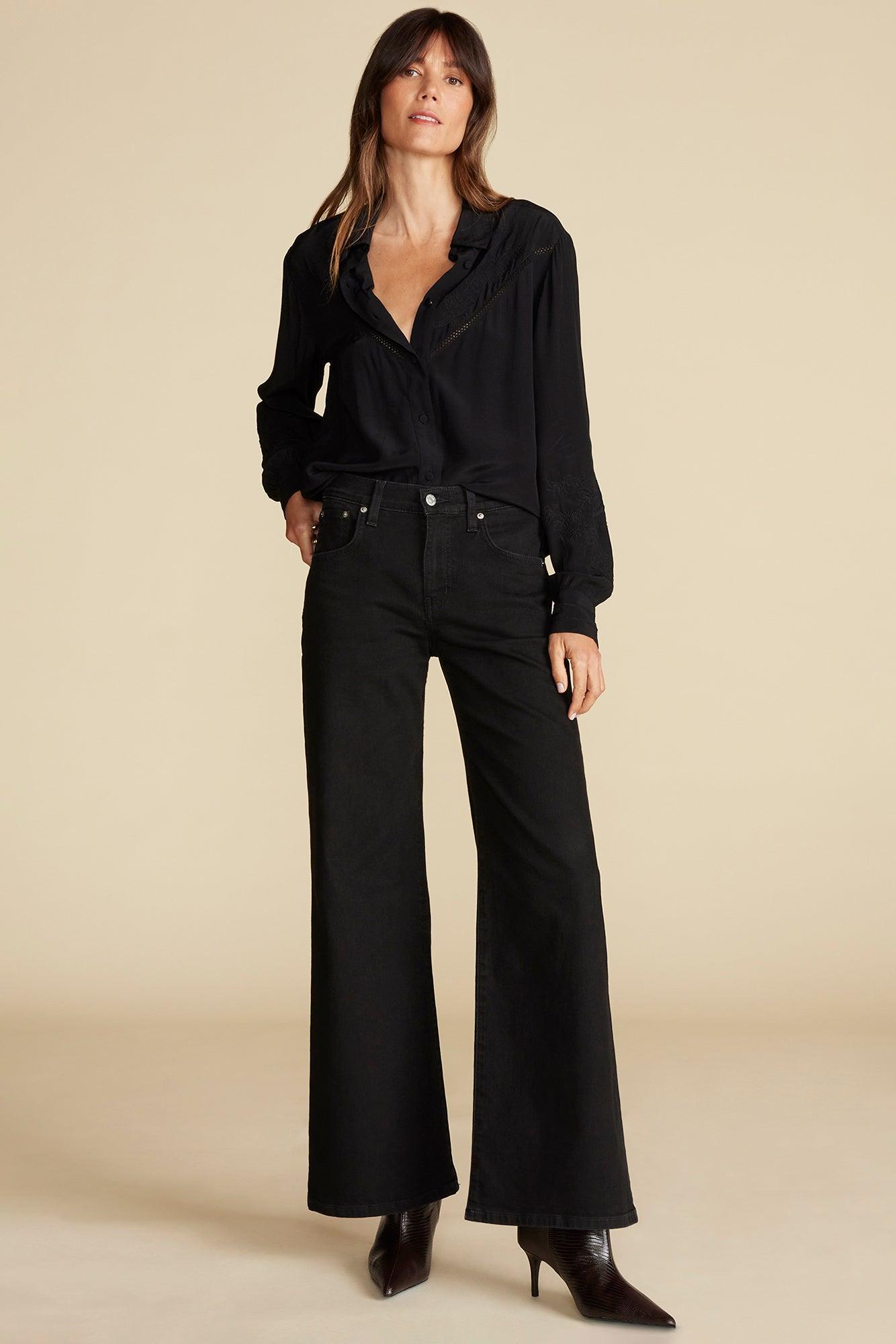 Melisande Embroidered Crepe Blouse - Black Product Image