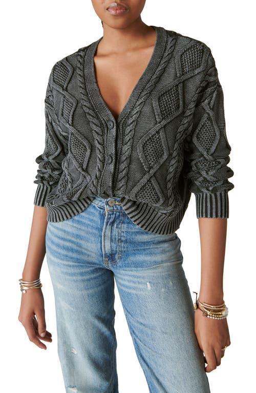 Lucky Brand Cable Stitch Cotton V-Neck Cardigan Product Image