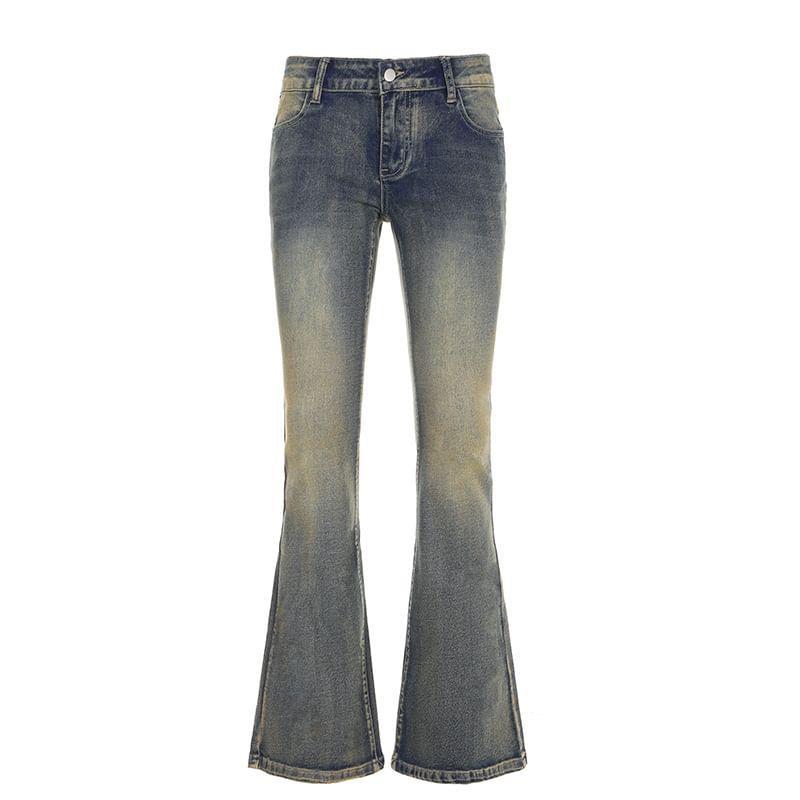 Low Rise Washed Slim-Fit Boot-Cut Jeans Product Image