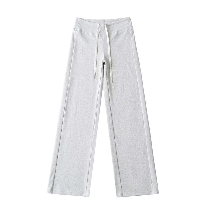 Drawstring Waist Plain Wide Leg Pants Product Image