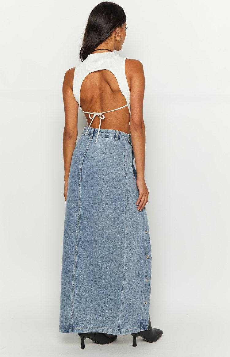 Fazio Button Side Denim Maxi Skirt Product Image