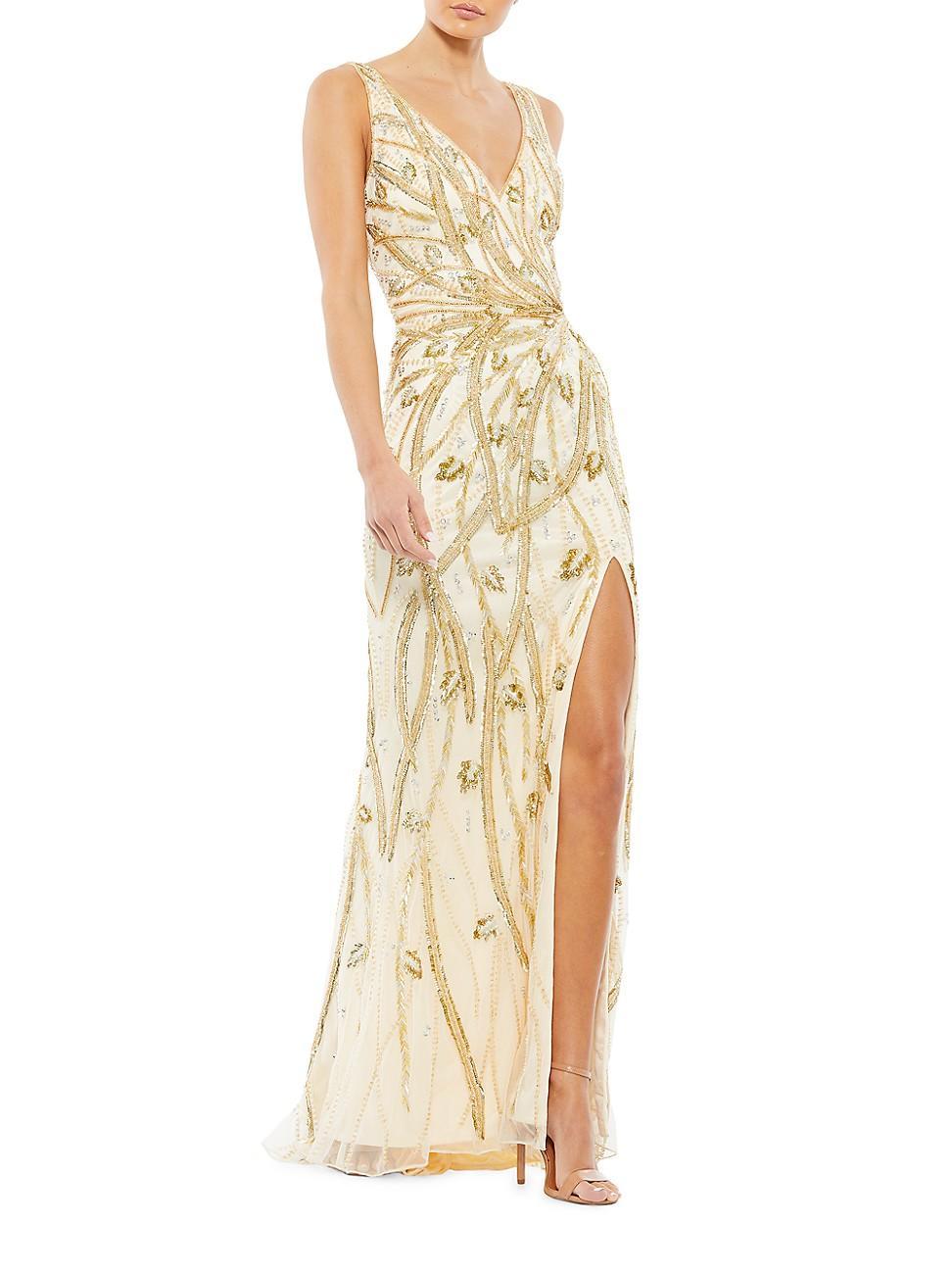 Womens Embellished V-Neck Gown Product Image