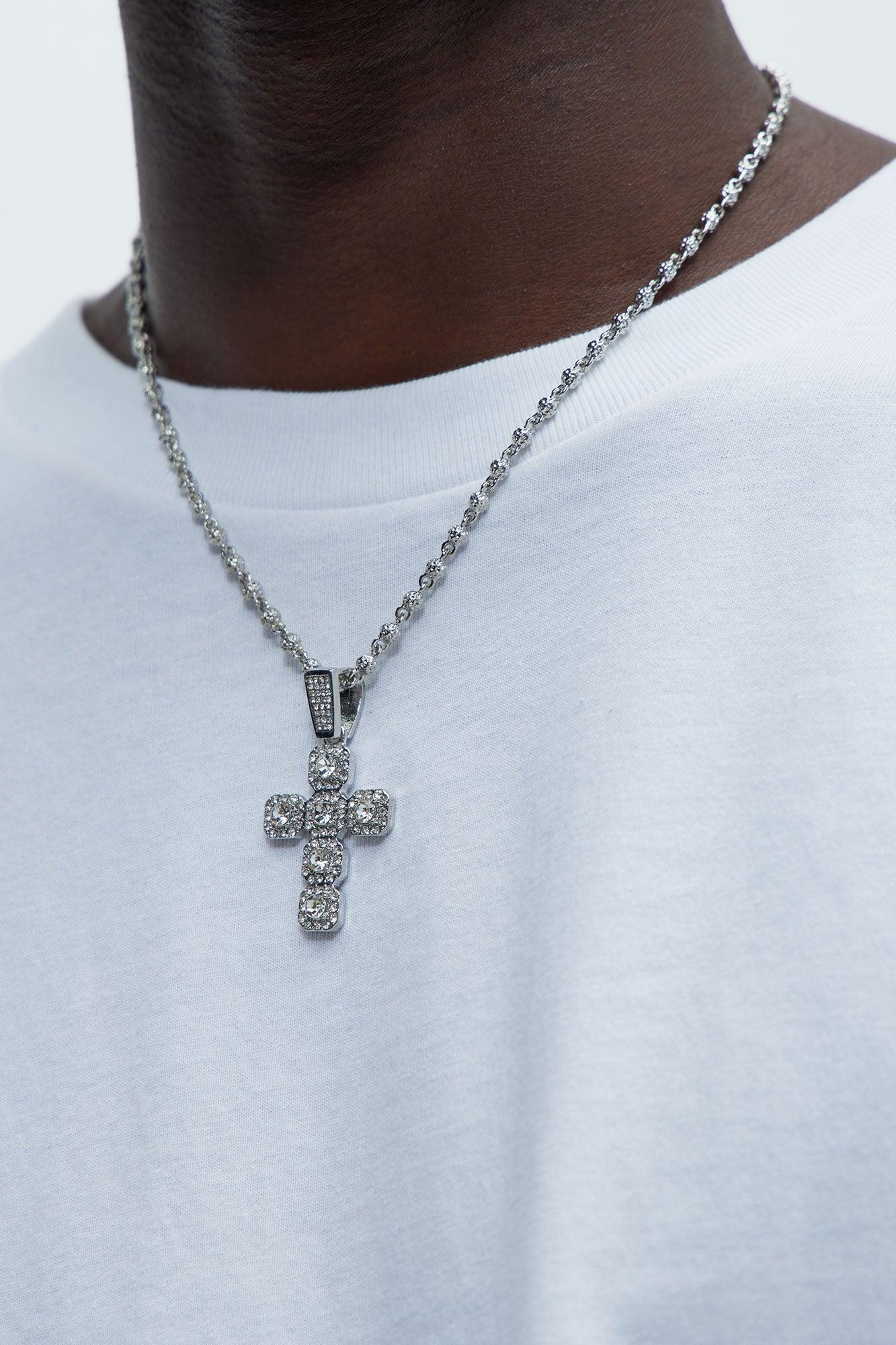 Iced Cluster Cross Necklace - Silver Product Image