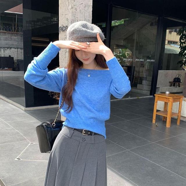 Long-Sleeve Boat Neck Knit Top Product Image