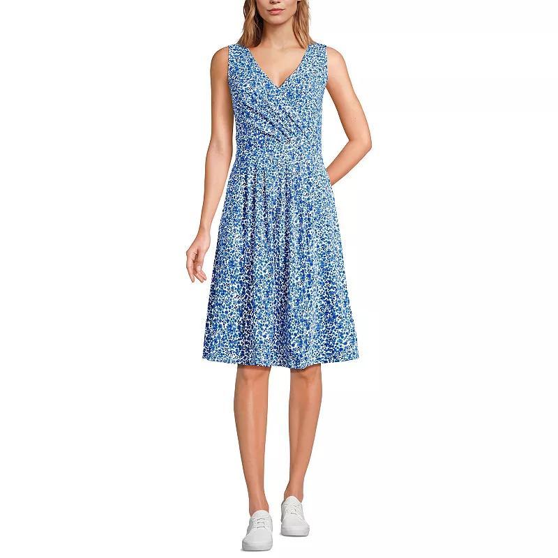 Womens Lands End Pleated Fit and Flare Dress Deep Blue Product Image