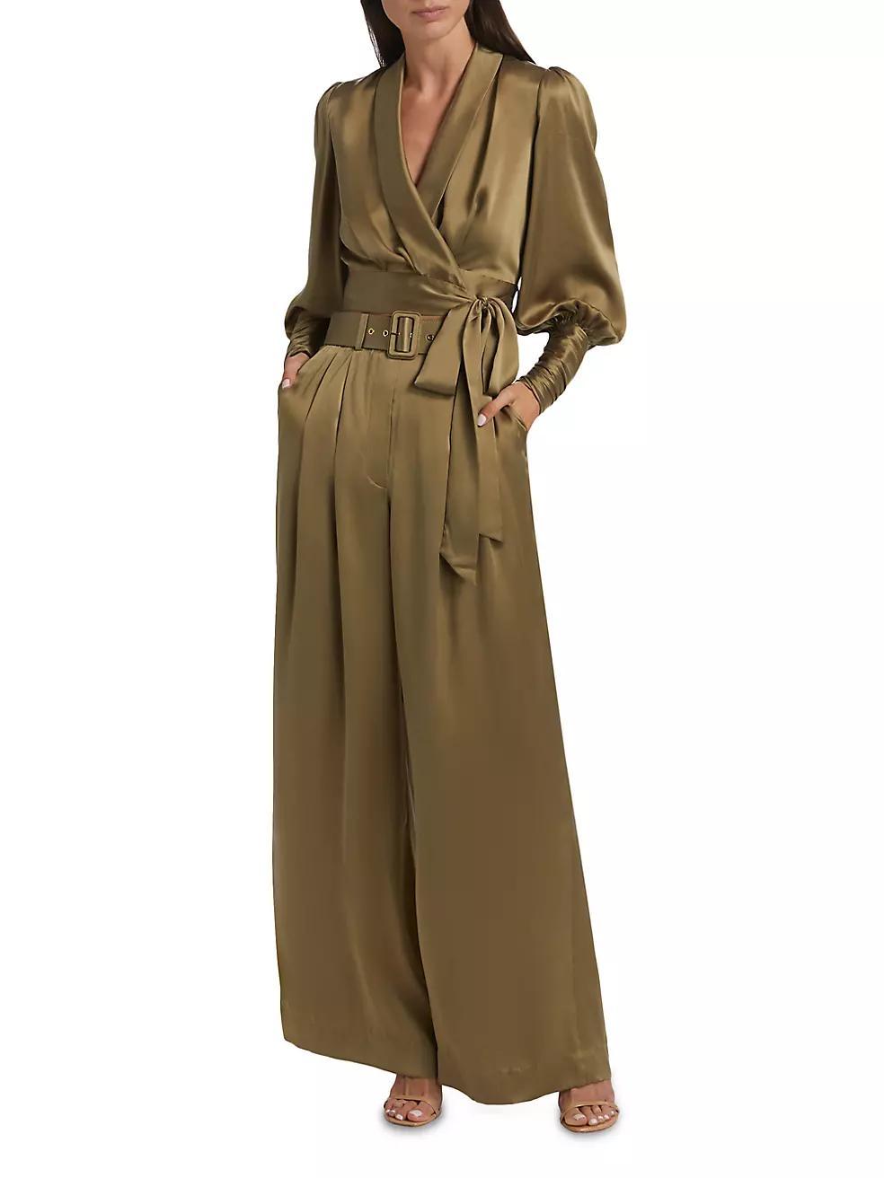 Womens Tuck Silk Belted Wide-Leg Pants Product Image