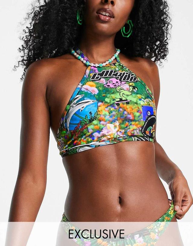 COLLUSION highneck bikini top in collage print - part of a set - MULTI Product Image