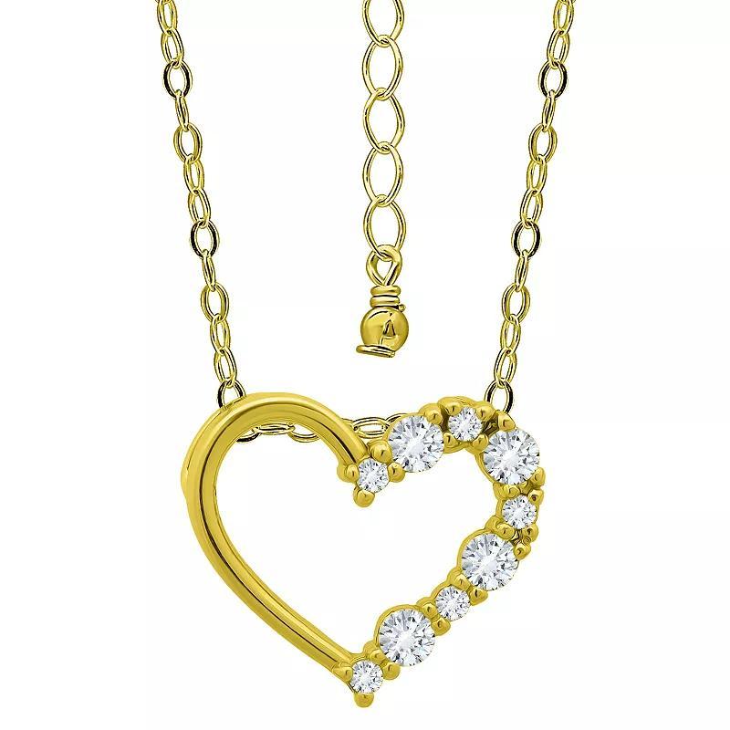 Aleure Precioso Sterling Silver Cubic Zirconia Open Heart Pendant Necklace, Womens Gold Product Image