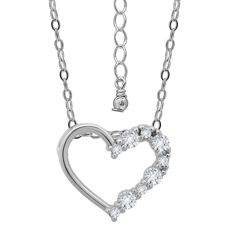 Aleure Precioso Sterling Silver Cubic Zirconia Open Heart Pendant Necklace, Womens Product Image