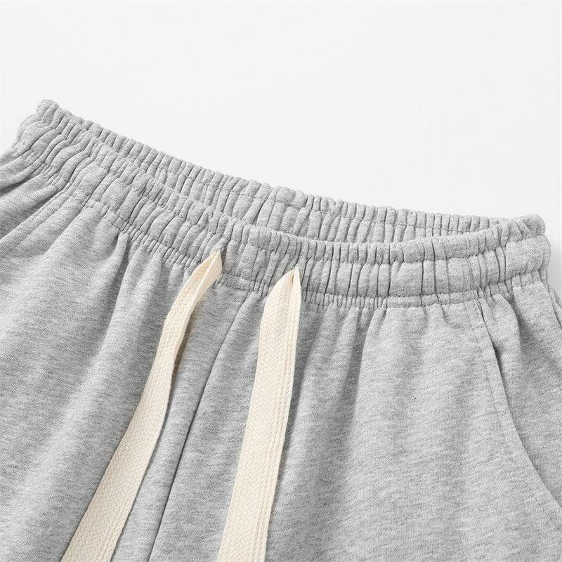 Drawstring Waist Plain Wide Leg Sweatpants Product Image