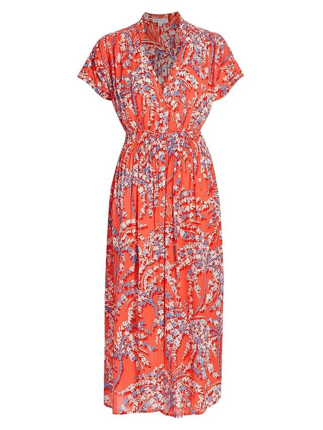 Womens Elasticized Floral Midi-Dress Product Image