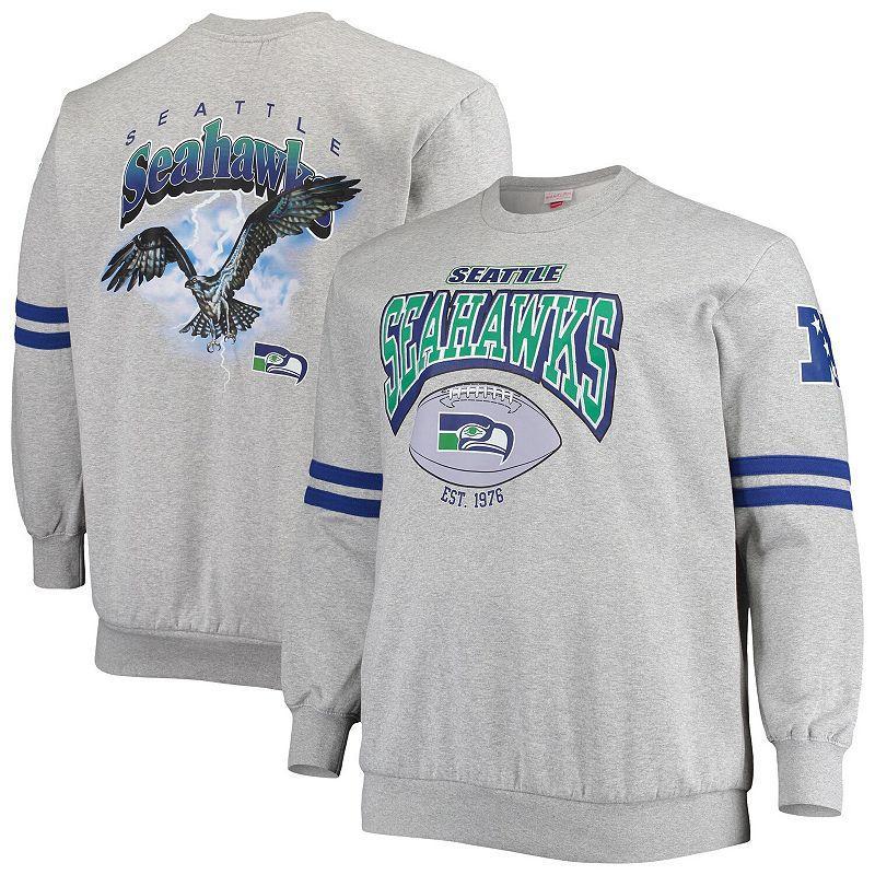 Mens Mitchell & Ness Heathered Gray Seattle Seahawks Big & Tall Allover Print Pullover Sweatshirt Product Image