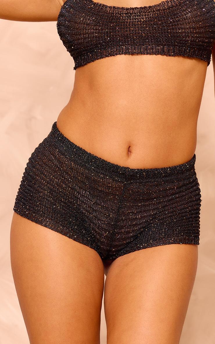 Petite Black Knit Sequin Hotpants Product Image