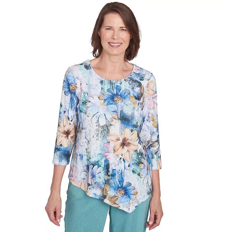 Womens Alfred Dunner Watercolor Floral Asymmetric Hem Top Product Image