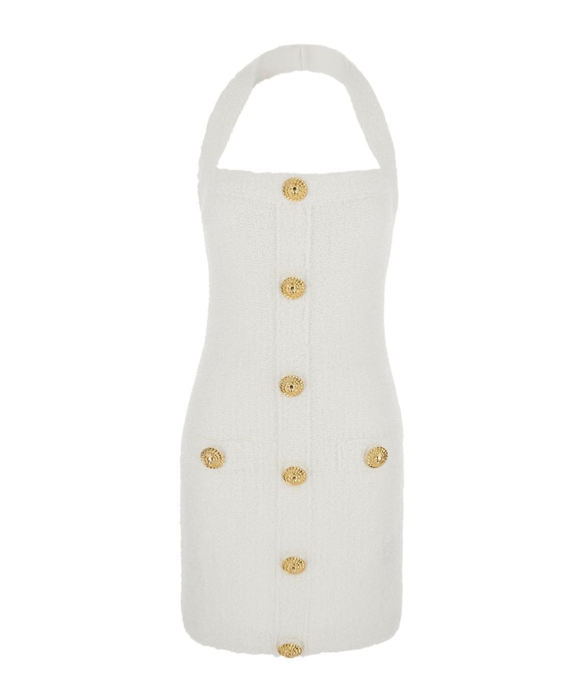 BALMAIN Halterneck Tweed Mini Dress In White Product Image