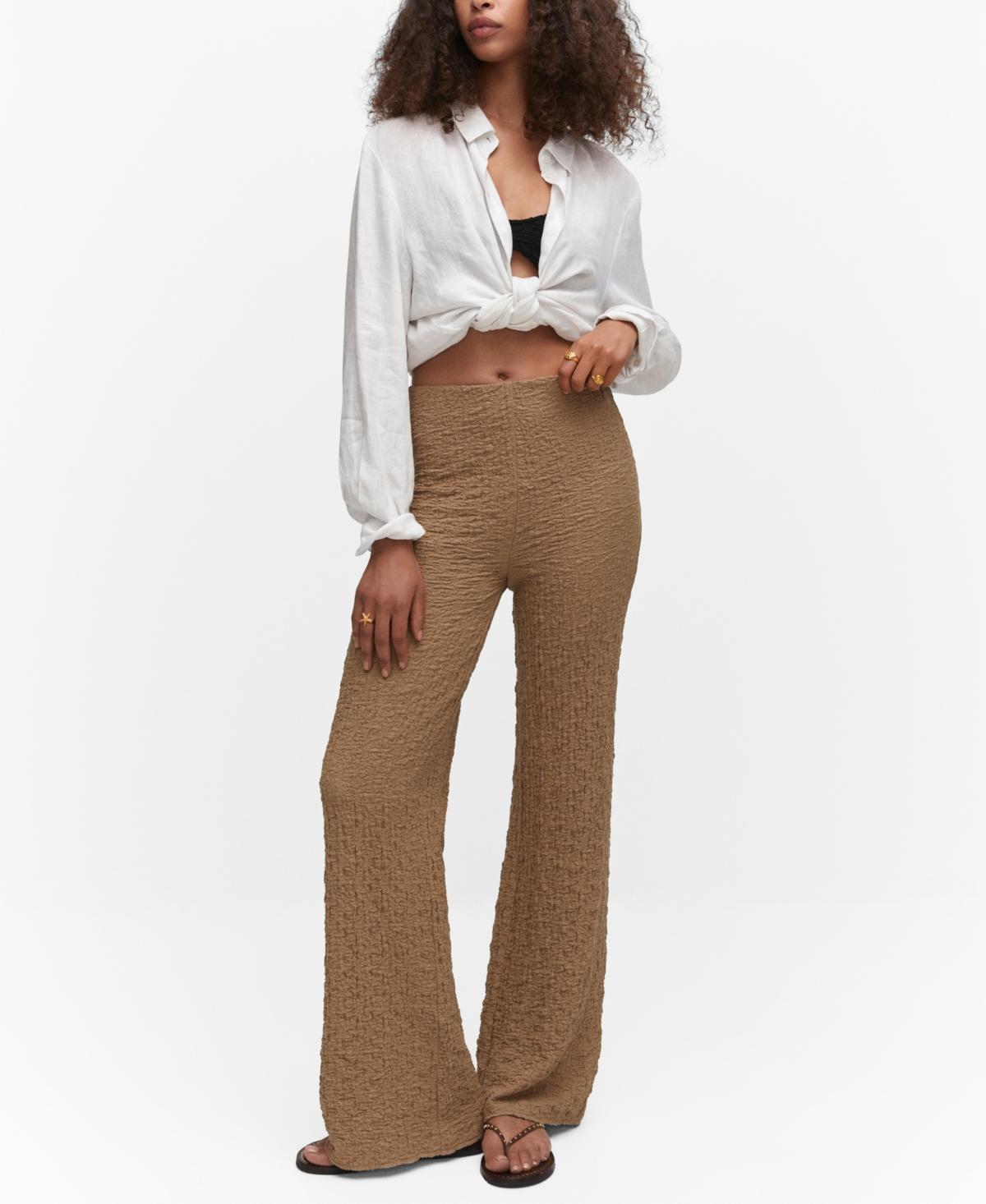 MANGO Textured Cotton Blend Wide Leg Pants Product Image