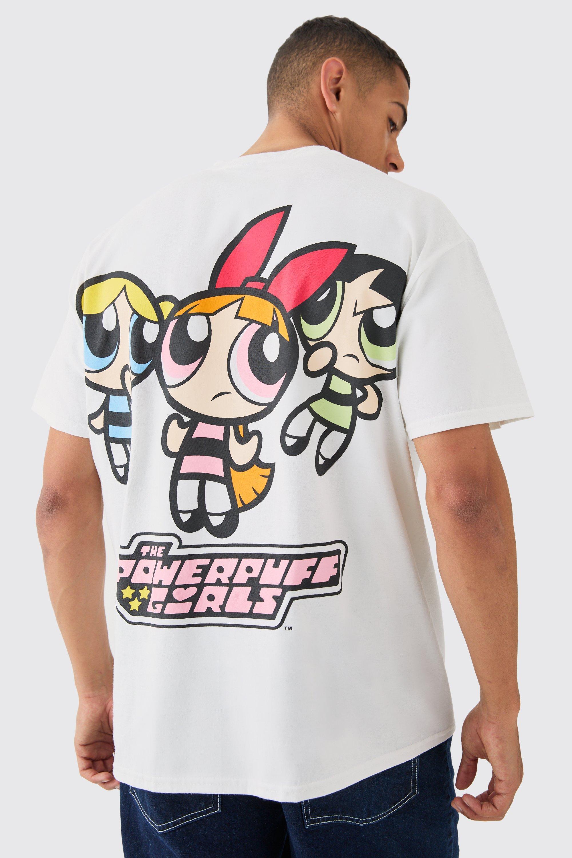 Mens White Oversized Large Scale Powerpuff Girls Back Print License T-shirt, White Product Image