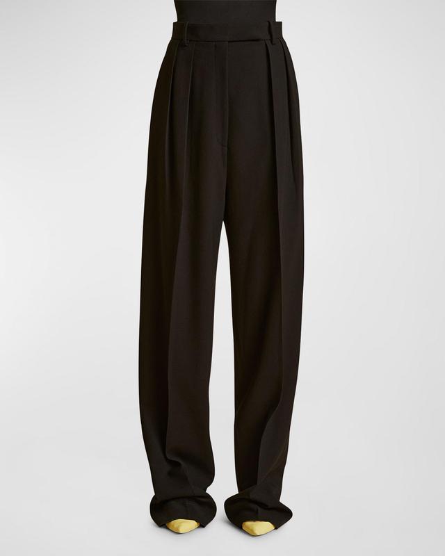 Cessie Mid-Rise Double-Pleated Straight-Leg Crepe Pants Product Image