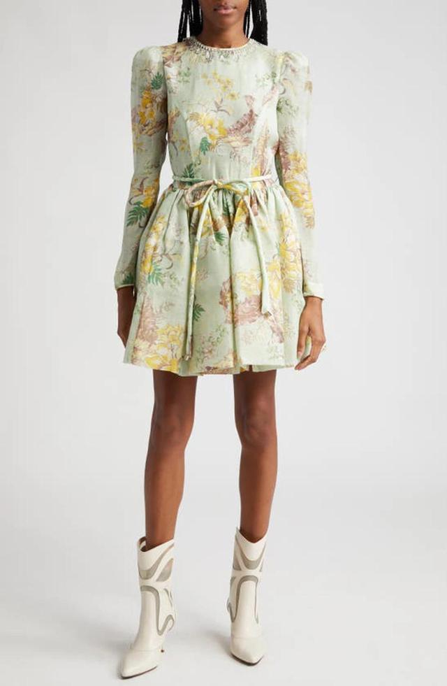 Matchmaker Linen-silk Tulip Mini Dress In Green Product Image