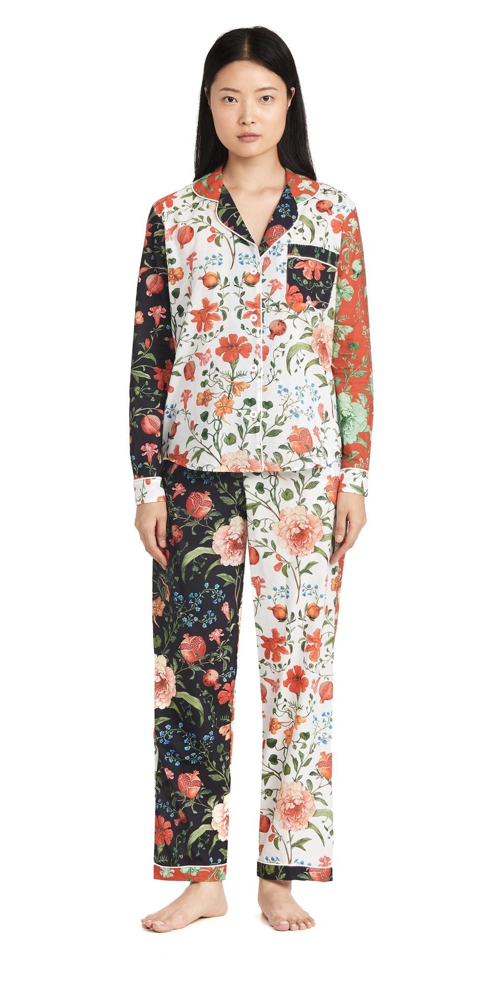 Womens 2-Piece Colorblocked Floral Cotton Pajama Set Product Image