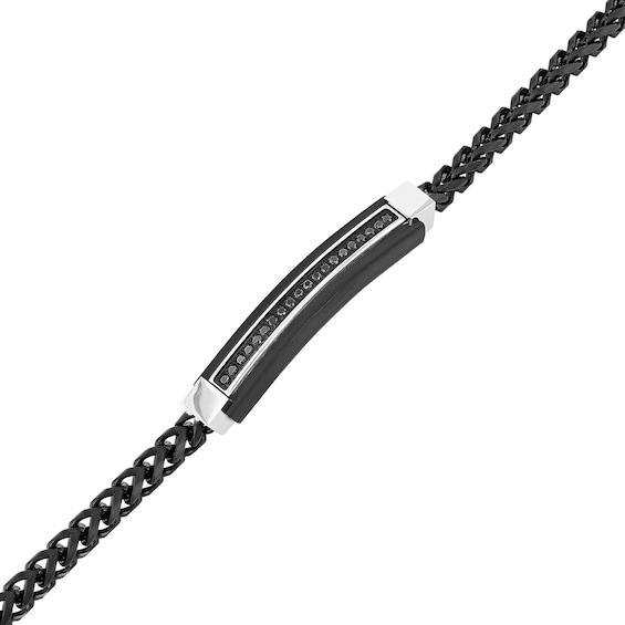 Men's 1/5 CT. T.w. Black Enhanced Diamond Multi-Finish Border ID Bracelet in Stainless Steel and Black IP - 8.5" Product Image