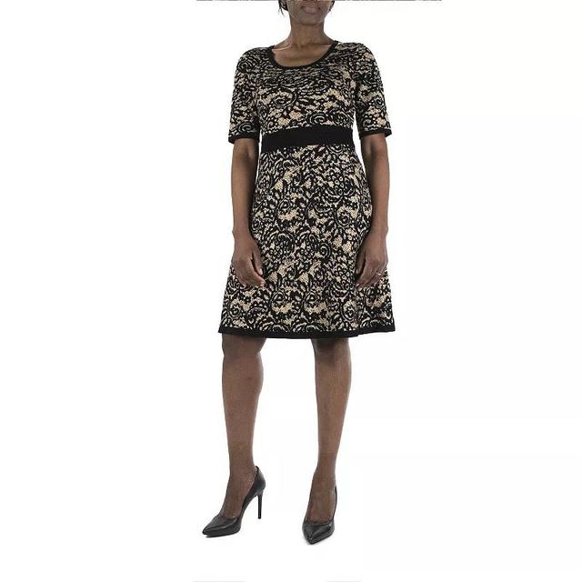 Womens Nina Leonard Scroll Jacquard Sweater Dress Product Image