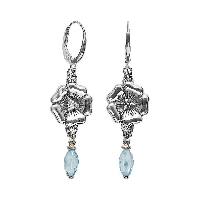 Love Always Sterling Silver Blue Topaz & Diamond Accent Flower Linear Drop Earrings, Womens Product Image