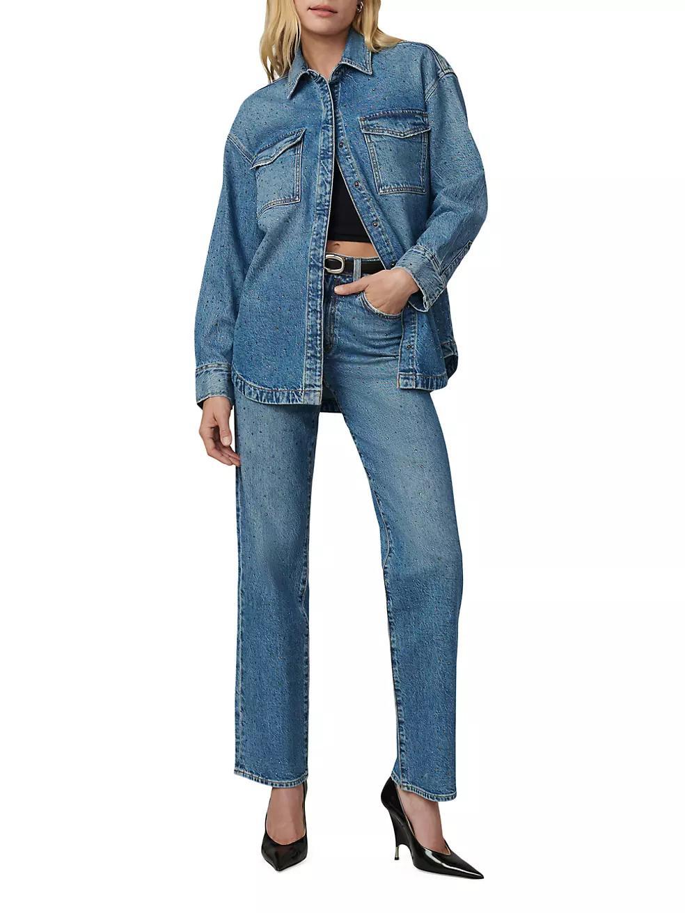 Katrina Crystal-Embellished Denim Shirt Jacket Product Image