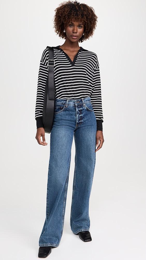 rag & bone The Knit Stripe Polo V Neck | Shopbop Product Image