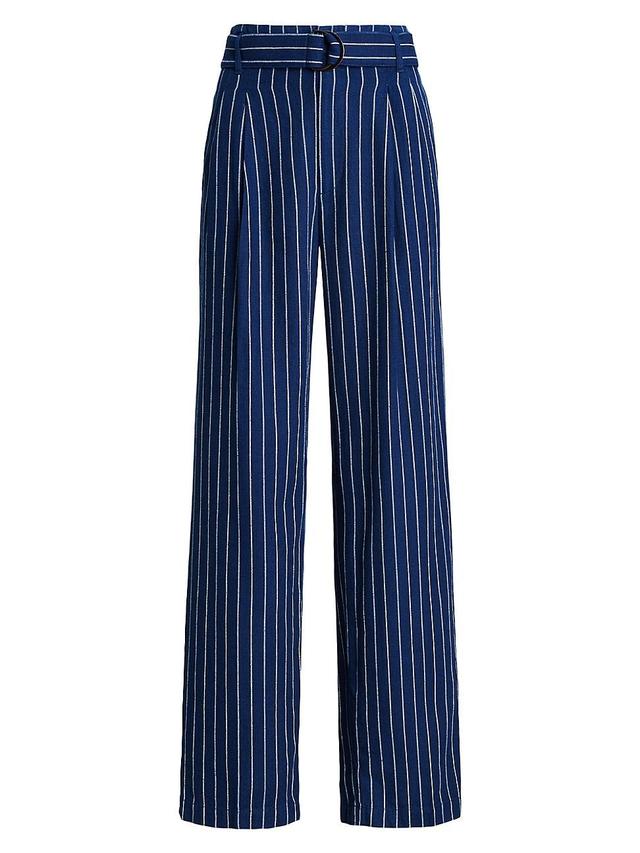 Womens Pinstriped Twill Wide-Leg Pants Product Image