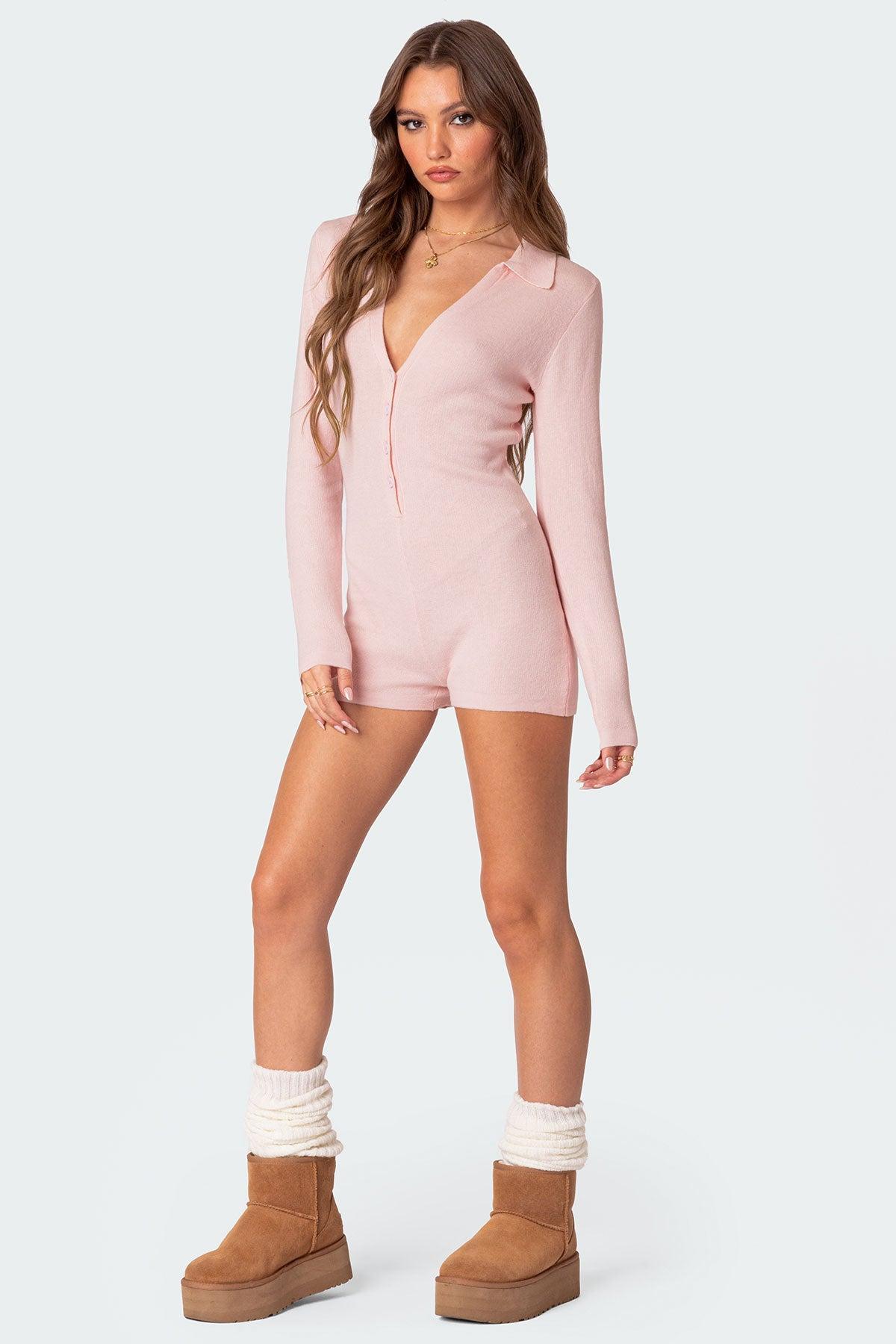 Lillian Button Front Knit Romper Product Image