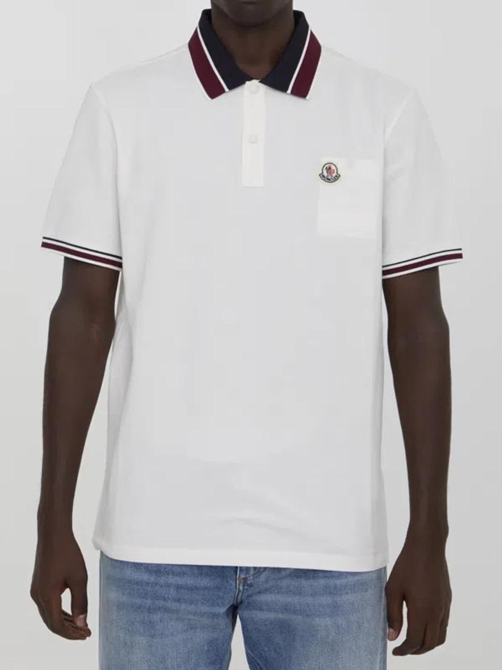 MONCLER Piqu Cotton Polo Shirt In White Product Image